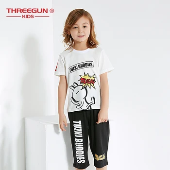 

THREEGUN Boy Kids Pyjamas Summer Cotton Kids Clothes Sets Short Sleeve Sleepwear Cartoon Tuzki Rabbit Pajamas Sets Children