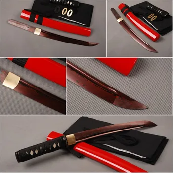 

Fully Handmade Folded Steel Red Japanese Tanto Full Tang Samurai Sword Sharp Knife Ornate Metal Home Decoration
