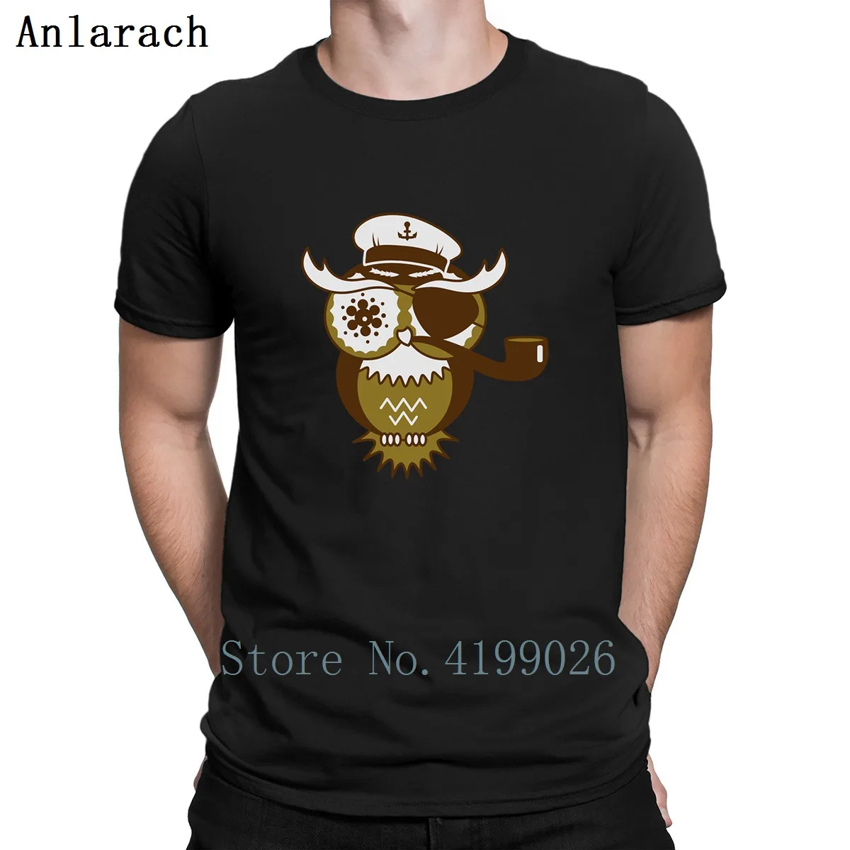 

An Owl With Captain's Hat Eye Patch Pipe Tobacco Tshirts Creative Kawaii Basic Solid Men's Tshirt Quirky Euro Size Spring Best