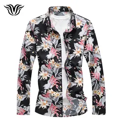 VORELOCE бренд Бизнес Для Мужчин's Цветочный принт Повседневное рубашка с длинными рукавами Осень Супер Размеры Гавайи Стиль рубашка 4XL5XL 6XL 7XL
