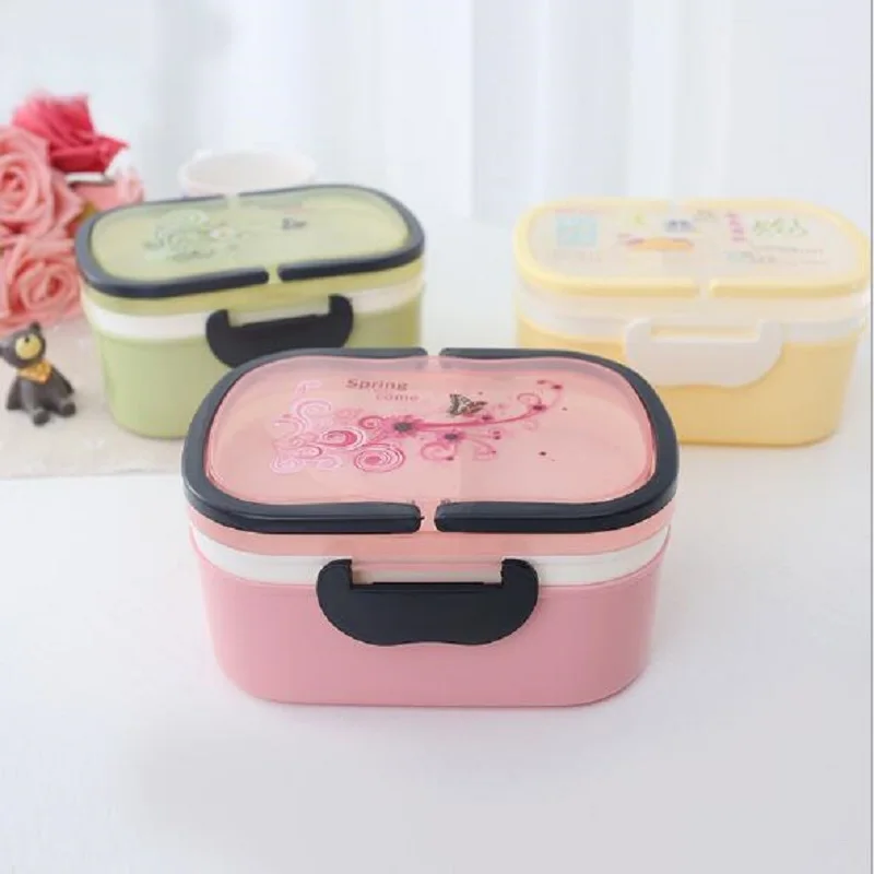1Pcs Healthy Non-Toxic Double-Layer Portable Plastic Student Lunch Box Microwave Bento Container With Compartments | Дом и сад