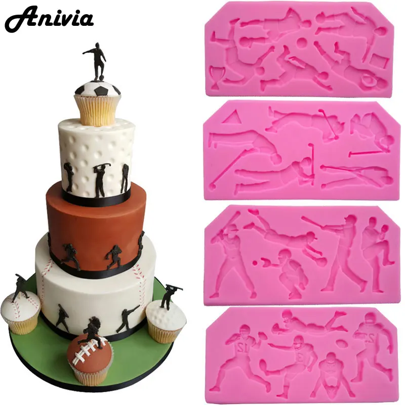 

Football Rugby Golf Baseball Sport Mold Silicone Mould for Fondant Cake Topper Decorating Chocolate Sugarcraft Baking Craft