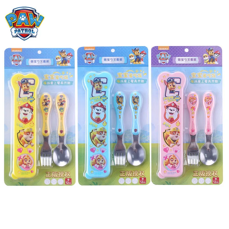 

2pcs/set Genuine Paw patrol Baby Safety Spoon and fork Set 304 Stainless Steel Kids Feeding Tableware Paw Patrol Kids Gift