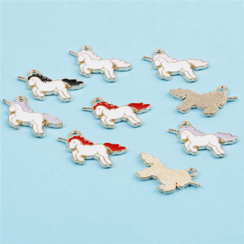 

New 10PCS Alloy Children Kids Enamel Mini Cartoon Unicorn Charms Handmade Pendant For Girls DIY Jewelry Findings Necklace Making