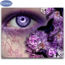 Фото на заказ 5d алмазная живопись Lady diamond мозаичная Полная площадь алмазов, платье с вышивкой, с принтом в виде бабочки фиолетового цвета глаз на рабочий стол круглый дрель