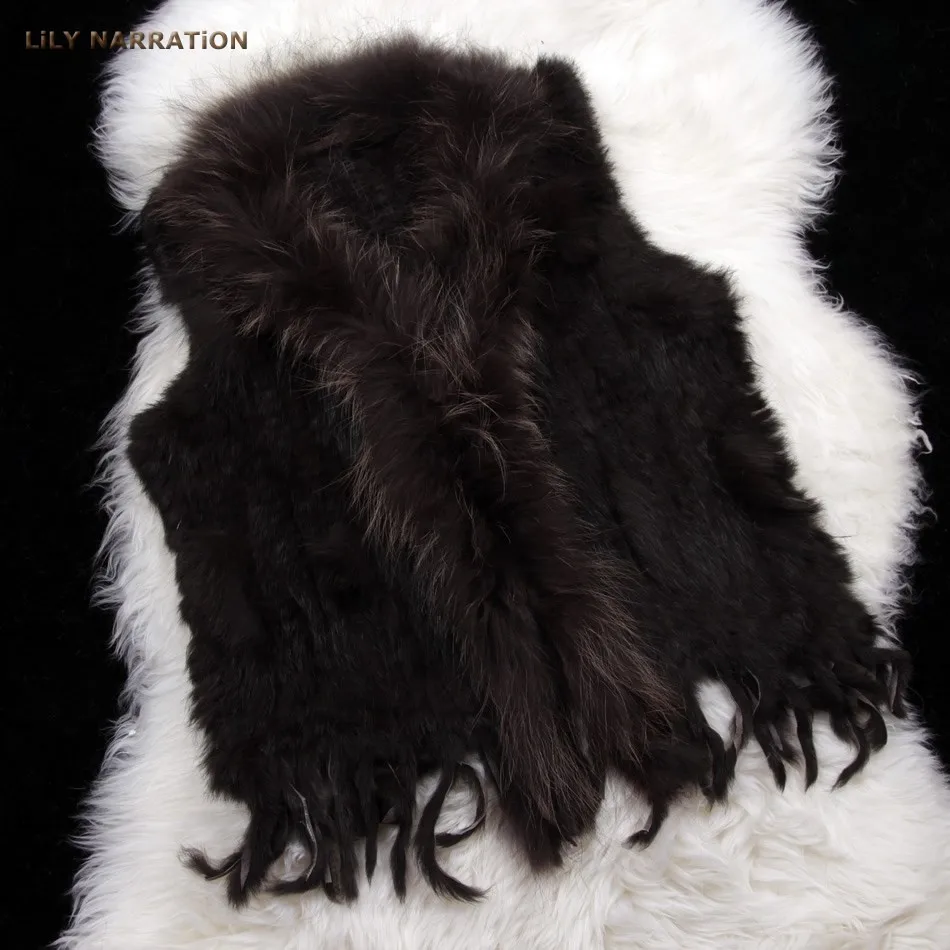 HSPL Fur Vest Real Rabbit Women Gilet With Fur Trimming Tassels Female Waistcoat Lady Real Fur Gilet Colete Feminino De Inverno long down puffer coat