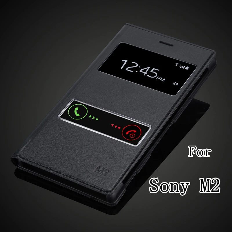 

For Sony Xperia M2 S50H / Dual D2302 Slim Touch Screen View Window Luxury Fashion Leather PU Flip Cover Case Shockproof Holster