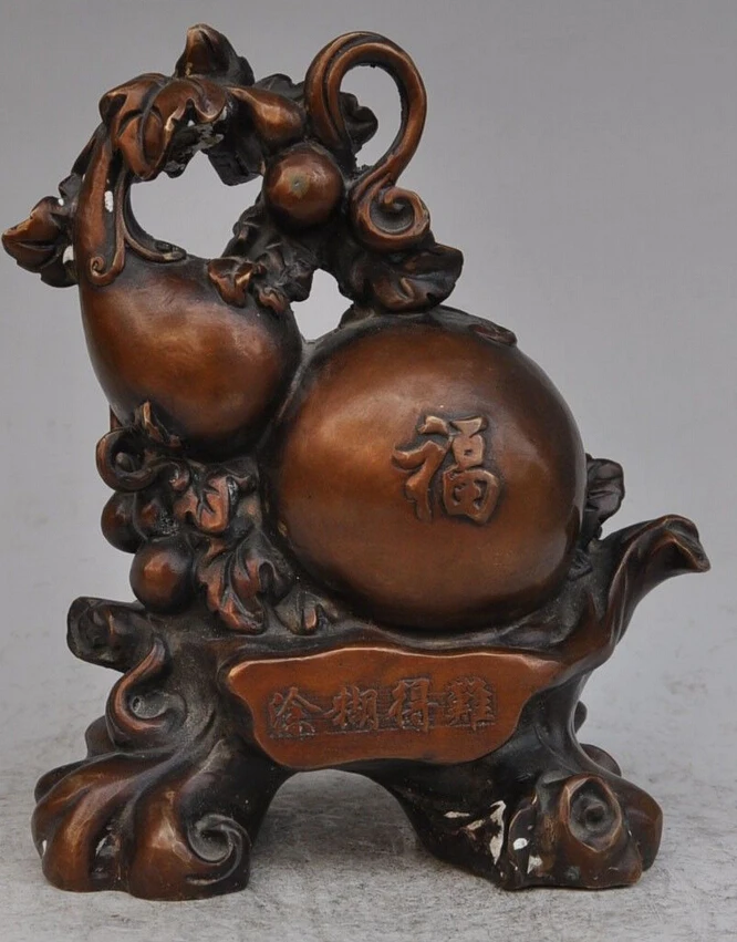 

song voge gem S3476 10" Chinese Bronze Decoration FengShui Wealth Folk Fu Longevity Gourd Statue