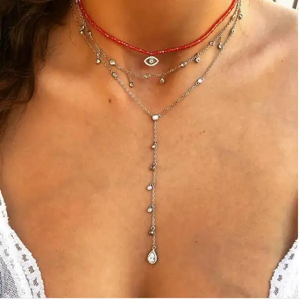 

Romantic Women Accessories Hot Fashion cz drop Chain tear drop France Lariat Necklaces Long Strip Pendant Necklaces Jewelry