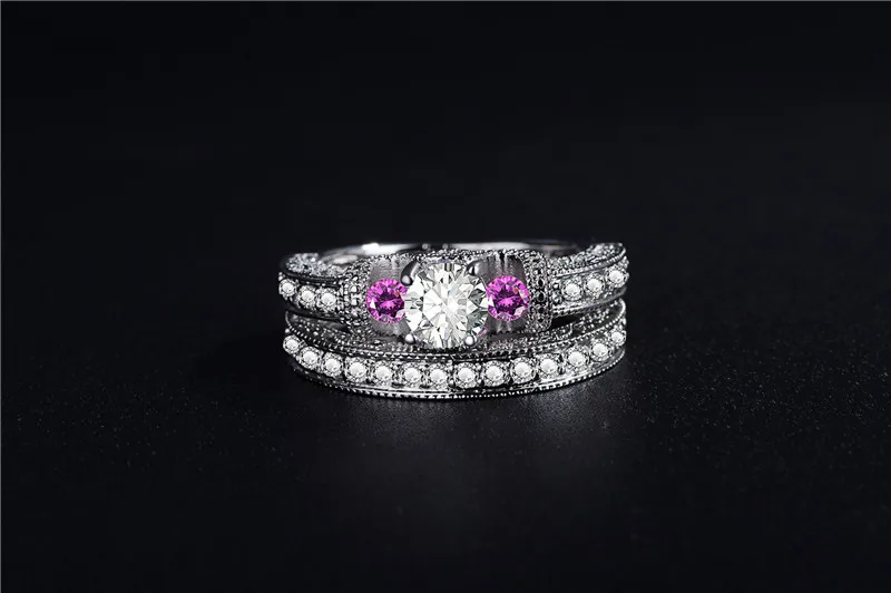 Trendy Exaggerated 585 White Gold Color Couple Rings For Women With 2 Pink Zircon Ring Sets Wedding Jewelry Anillos Mujer DM040 (11)