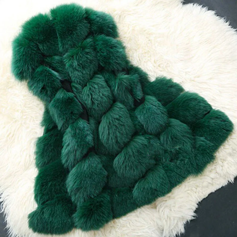 Dreawse S-4XL Female Fur Waistcoat Winter Warm Faux Fox Fur Vest Women High-Grade O-Neck Long Fur Coat Cardigan Mujer MZ1657