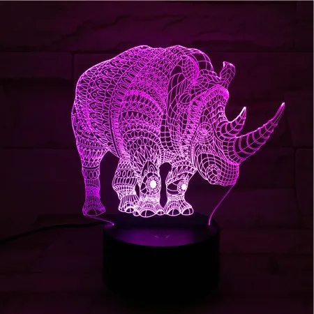 Животные носороги 3D лампа детское освещение LED настроение ночник многоцветный