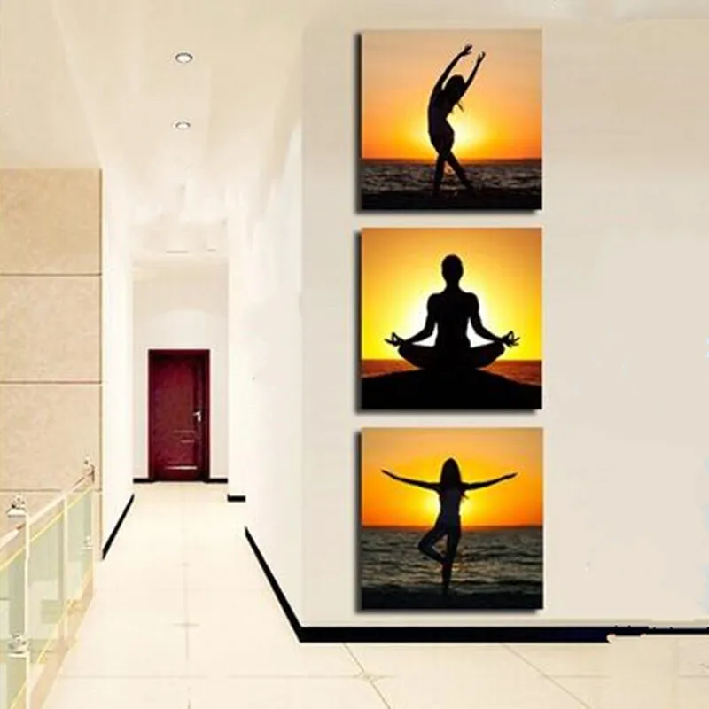 Hand Painted Yoga Girls Acrylic Paintings Modern Home Decor Wall Art 3
