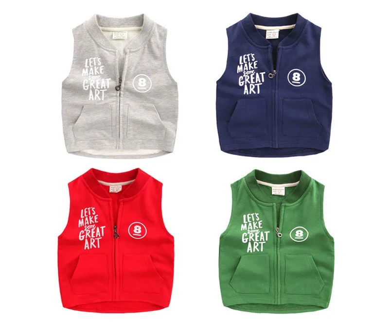 

2018 autumn Children's Clothing kid boy girl Vest cotton letter Outerwear zipper pocket