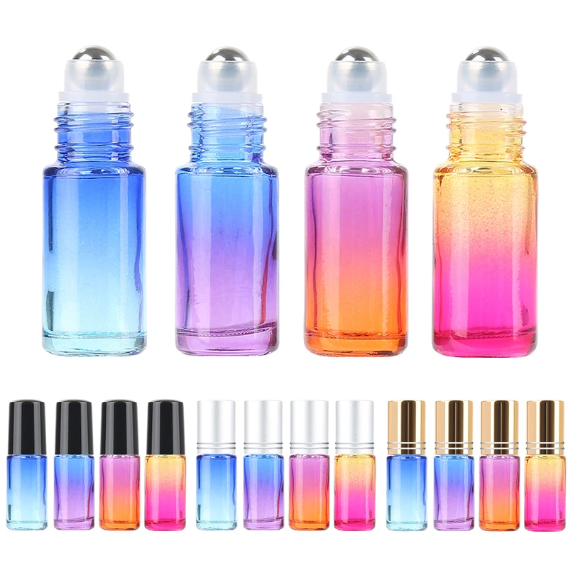 

MSQ 5pcs/set 5ml 12 Styles Gradient Color Thick Glass Roll on Essential Oil Empty Perfume Bottle Roller Ball Portable for Travel