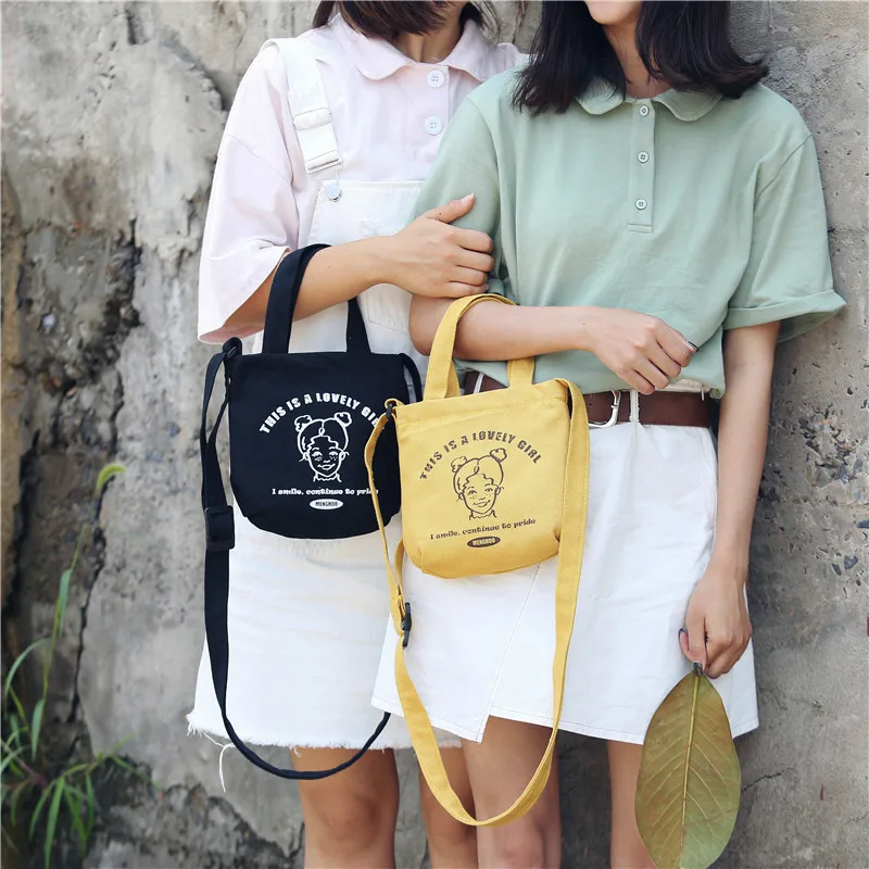 Menghuo 2018 New Canvas Casual Korean Shoulder Tote Bag Mini Single Messenger Crossbody Bags Women Bucket Female Bag Cute girlsG11A7278
