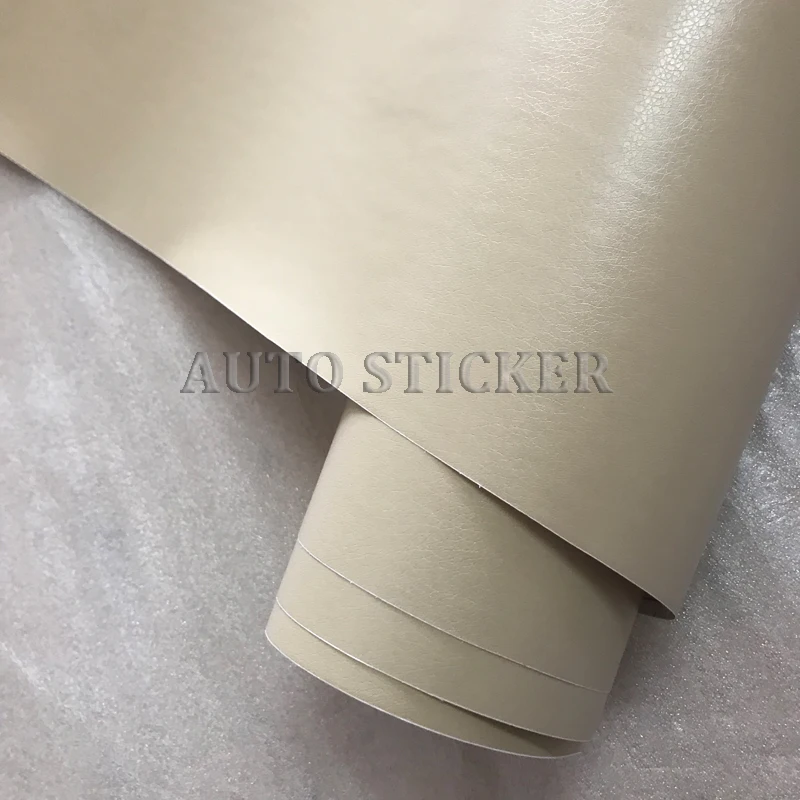 Beige leather skin car interior vinyl wraps 2