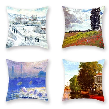 

4pcs Scenery Series Cushion Covers Landscape Field Oil Painting Style Pillowcases Sofa Decorative Covers Living Room Home Decor