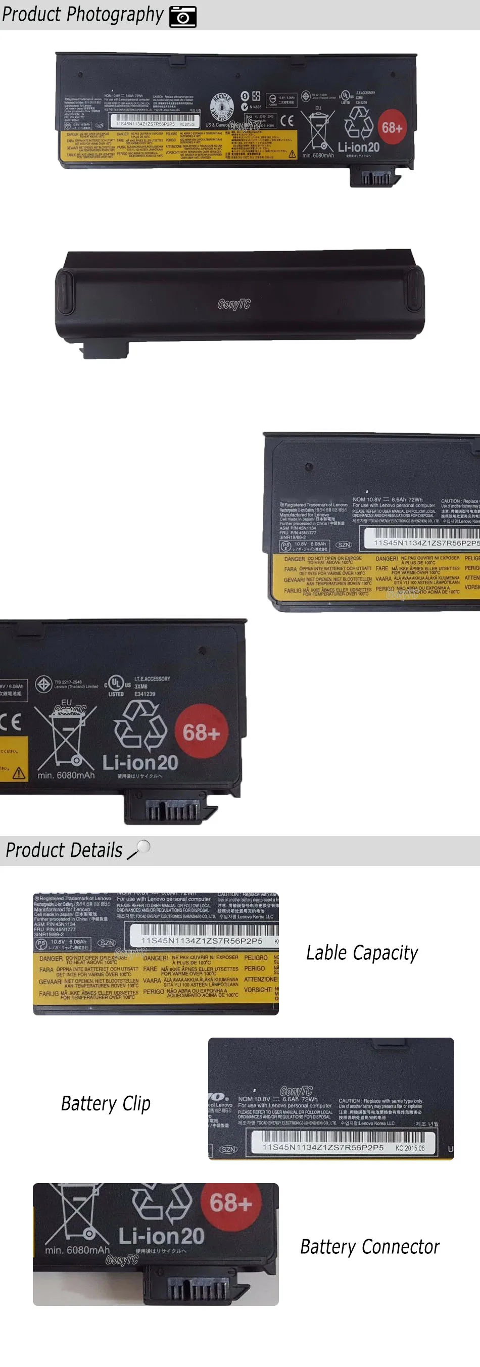 Gonytc 10,8 V/11,22 v 72wh X240 Батарея для lenovo ThinkPad T440S T440 X240 S440 S540 45N1125 45n1134 45n1135 68