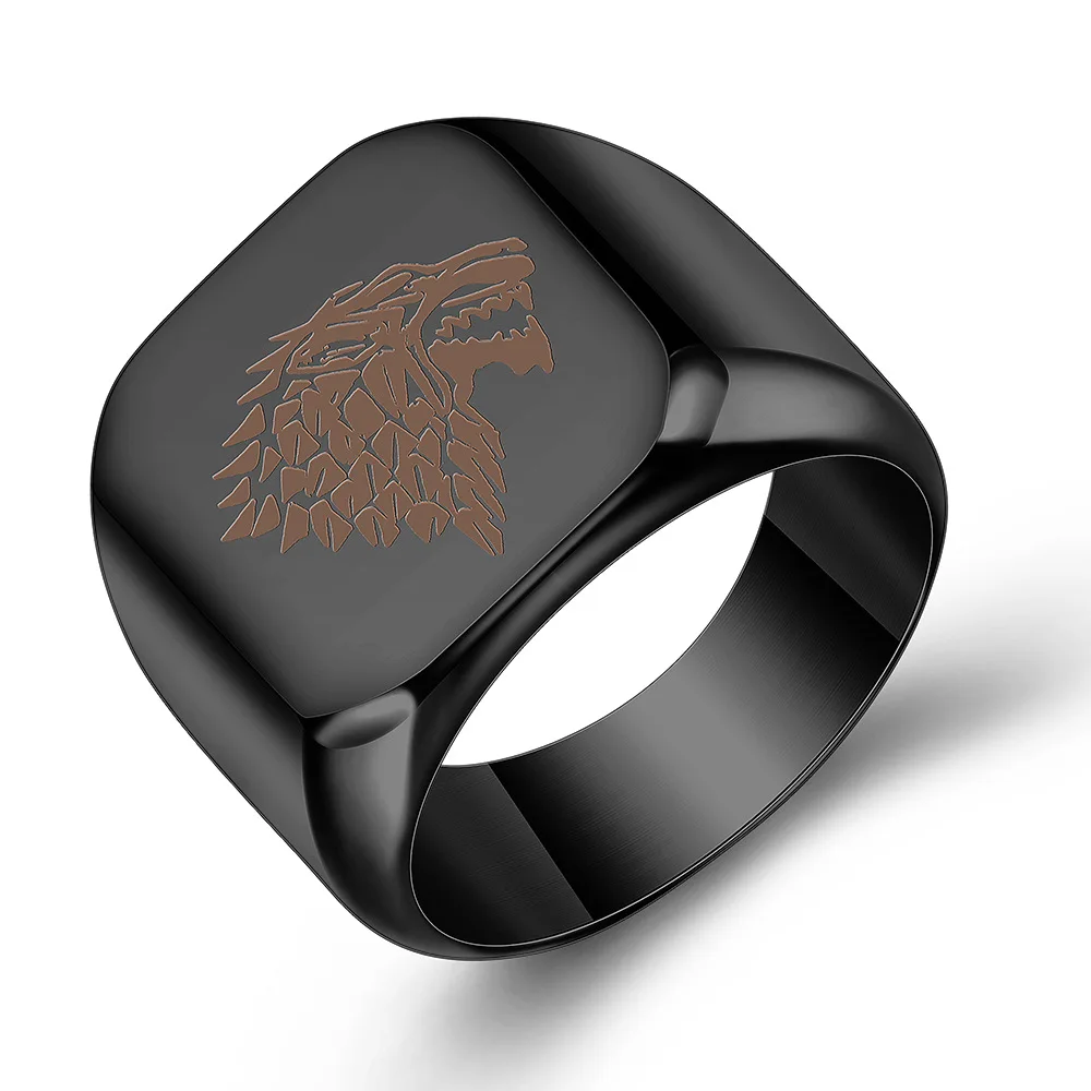 

Hight Polished 316L Stainless Steel Amulet Jewelry Game Of Thrones House Starks Winterfell Wolf Signet Men Ring