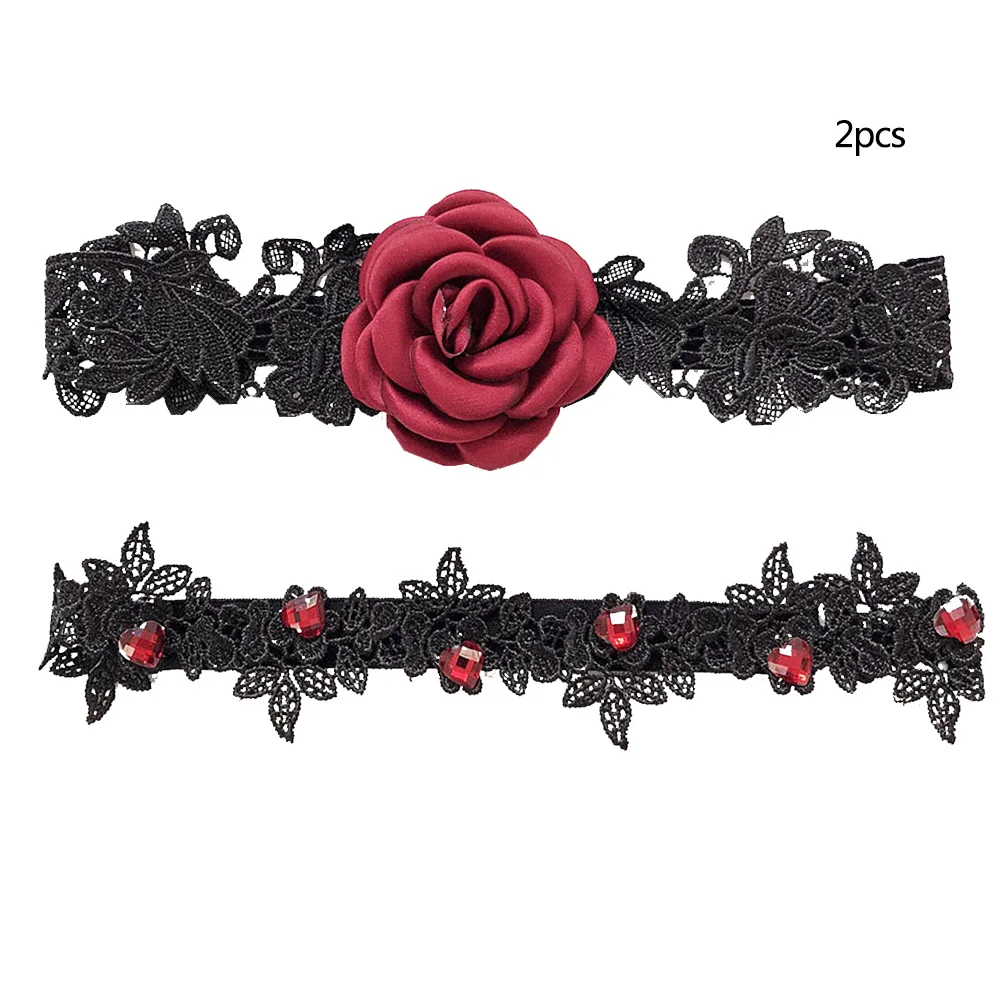 Комплект из 2 предметов, свадебные подвязки, красная роза, кружевная вышивка, цветочные сексуальные подвязки для женщин/невесты, подвязки для ног