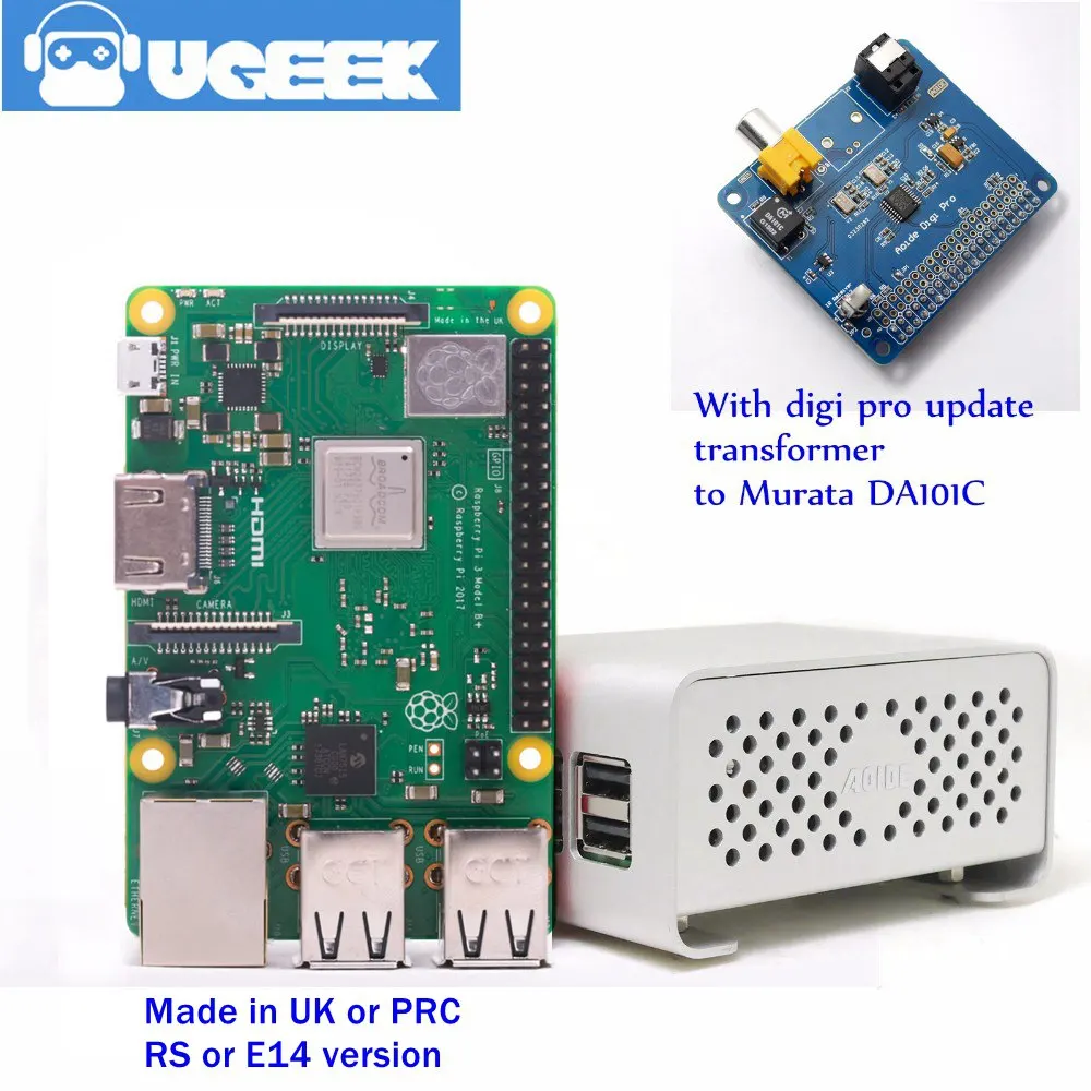 UGEEK AOIDE цифровая звуковая карта Hi Fi DiGi Pro + чехол Raspberry Pi 3B комплект | Два осциллятора