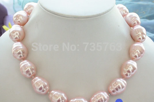 

HOT 0015348 17" pink rice SOUTH SEA SHELL PEARL NECKLACE