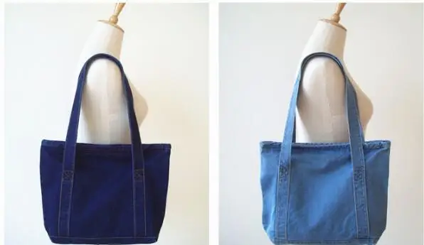 

High-capacity Handbags Women Casual Tote Shoulder Messenger Hand Bag Blue Canvas Open Washed Denim Environmental Shopping Bags