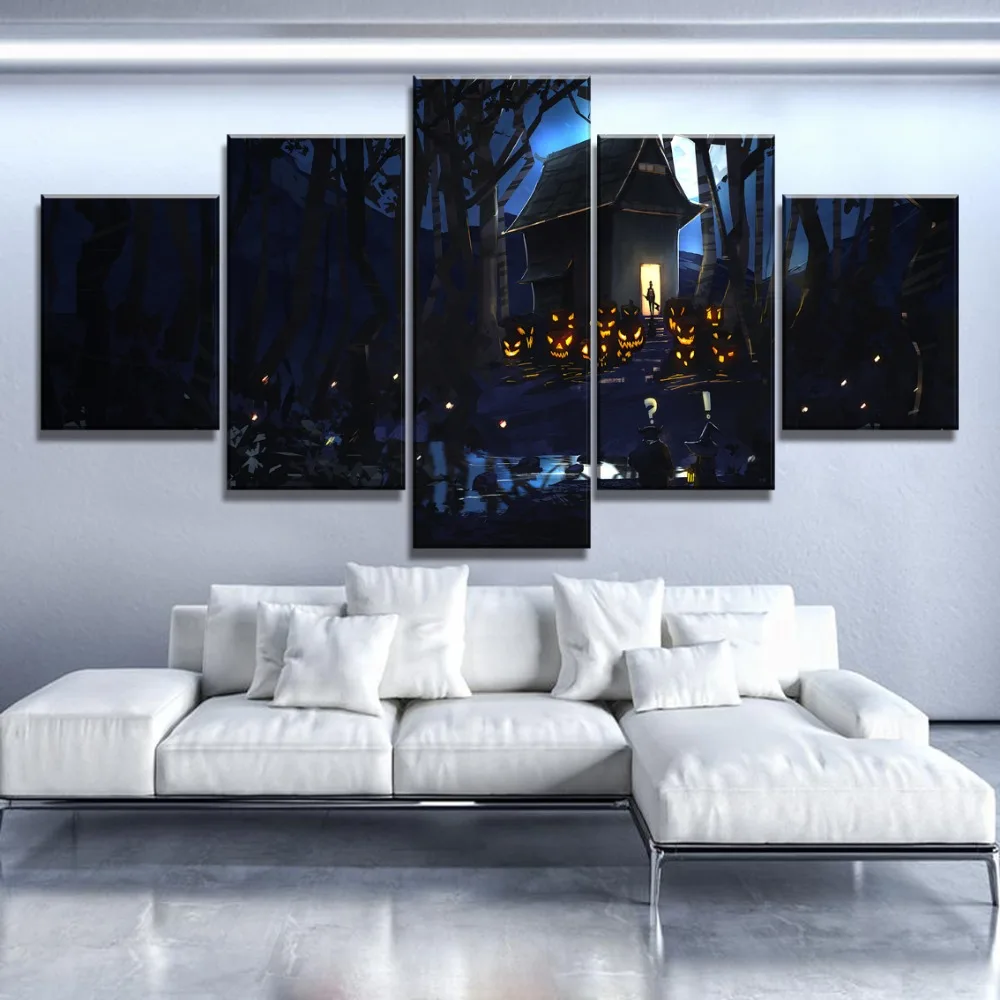 

5 Piece HD Print Night Halloween Pumpkin Tree Modern Decorative Paintings on Canvas Wall Art for Home Decorations Wall Decor