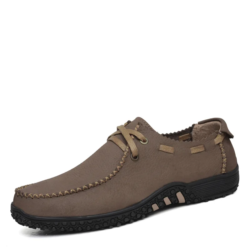Merkmak/повседневная мужская обувь из натуральной кожи; модная дышащая обувь для вождения в деловом стиле; мужская обувь на плоской подошве размера плюс 37-47; Прямая поставка - Цвет: grey  men shoes