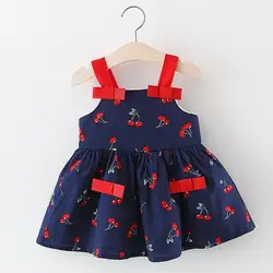 Принт вишневая жилетка для девочек Одежда для малышей платье для малышей для маленьких девочек без рукавов с рисунком вишни вечерние