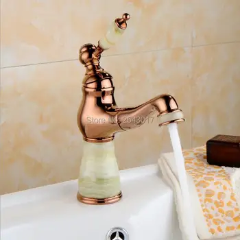 

Basin Flexible Pull Out Faucet Rose Golden Finish Marble Jade Luxury Kitchen Sink Mixer Faucet Bathroom Gold Faucets ZR900