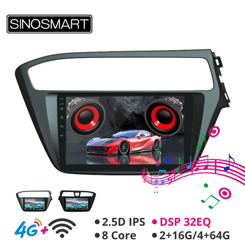 Perfect Sinosmart Android 8.1 Car GPS Navigation Radio for Hyundai I20 2014 2015 2016 2017 2din 2.5D IPS/QLED Screen 0