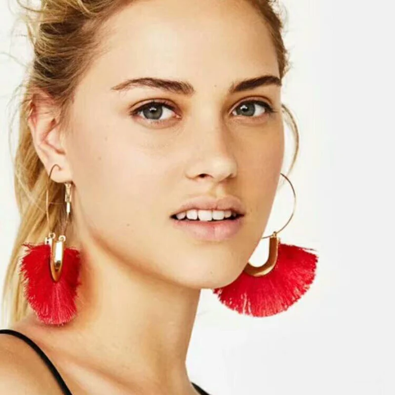 

JERPVTE Boho Hyperbole Big Tassel Dangle Drop Earrings Wholesale Geometric Fringe Statement Earrings Women Jewelry Wholesale