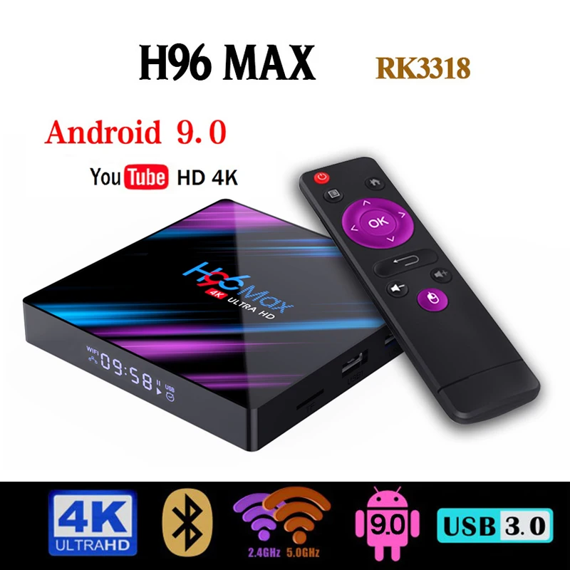 

Android 9.0 TV Box H96 Max Rockchip RK3318 2.4G/5GWifi TV BOX H96 MAX Media Player 4GB RAM 64G USB3.0 1080P H.265