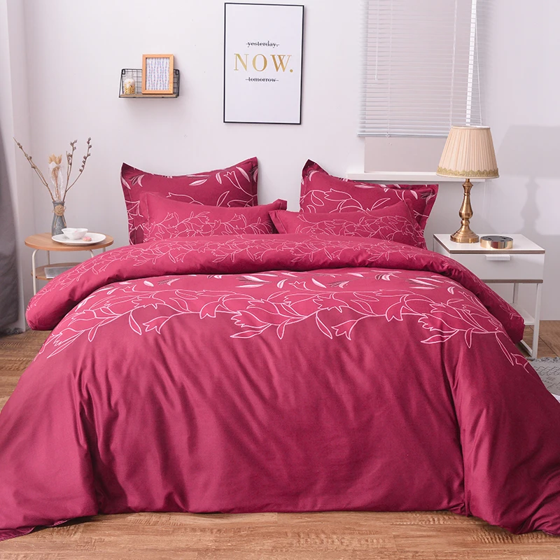 Luxury Lace Bedding Sets Single Double Duvet Cover Set Wine Red