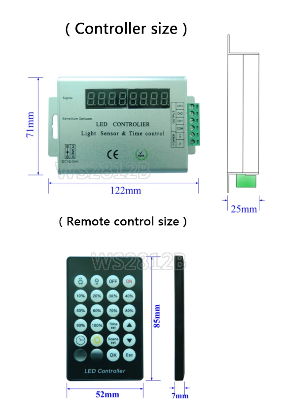 24 ключевых ИК-пульт дистанционного 8 цифровой трубки ШИМ диммер светодиодные полосы Intelligent Light Сенсор и время Контролируемая контроллер; DC12-24V