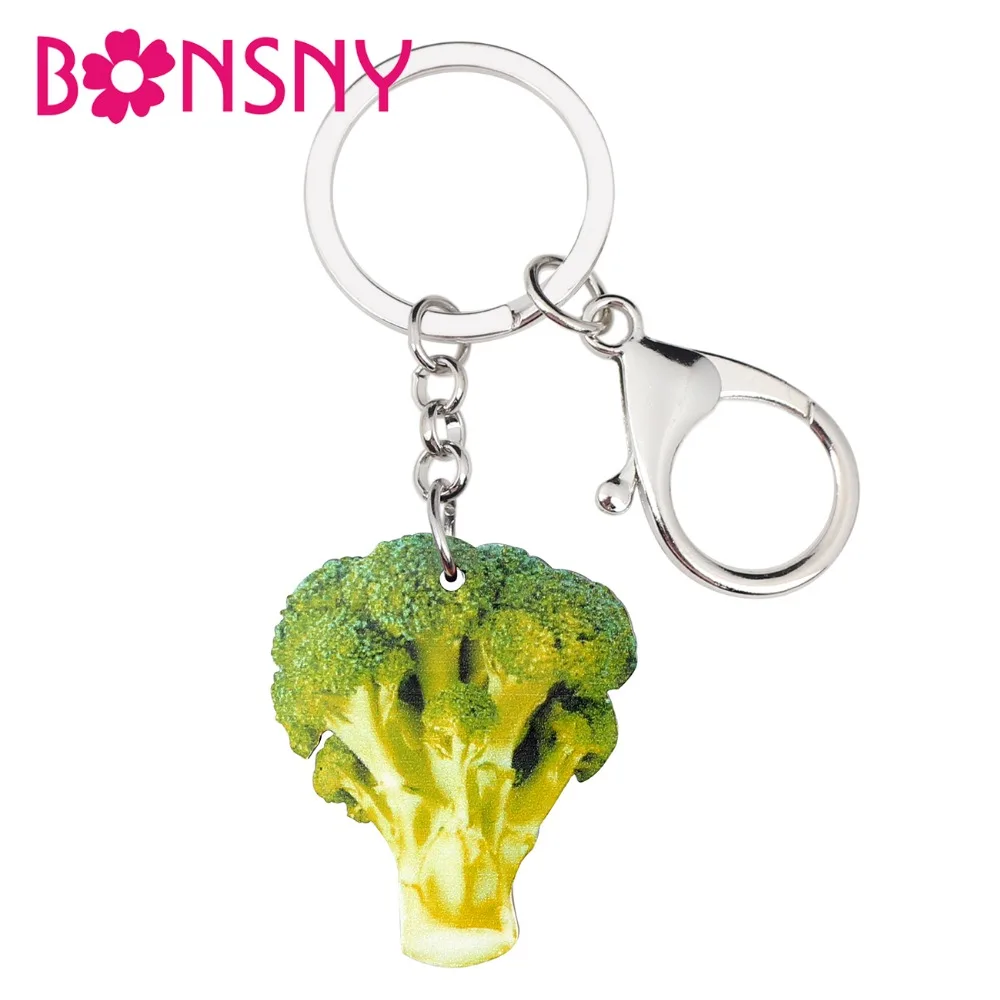 Bonsny Acrylic Fresh Cauliflower Broccoli Key Chain Keychain Holder Unique Vegetable Jewelry For Women Girls Bag Car Charms Gift | Украшения