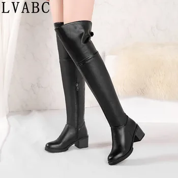 

LVABC Quality PU Suede Women Boots over knee Long Boots Women High Boots Short Plush Stretch Fabric Fashion Women Boots Size 37