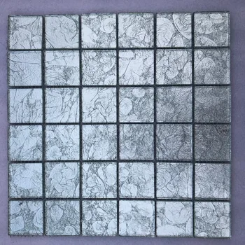 

Simple Style Silver Flower Foil Mosaic Glass Wall Tile Kitchen Backsplash Shower Fireplace Border Big Square 48mm 11 pieces