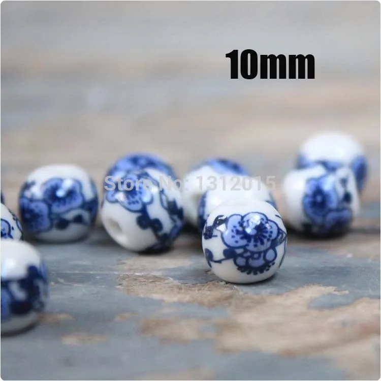 50 шт. сине белые фарфоровые круглые бусины 10/12 мм|round beads|flower spacer beadsspacer beads |