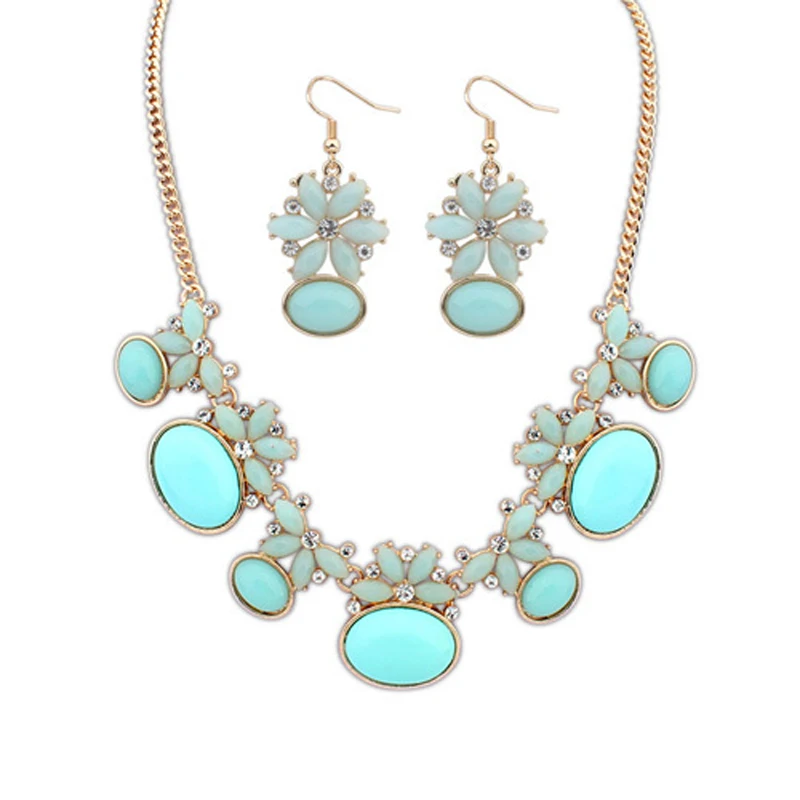 

Marte&Joven Wholesale New Style Resin Flower Statement Jewelry Sets Wedding Bridal Jelly color Necklace/Earrings Set