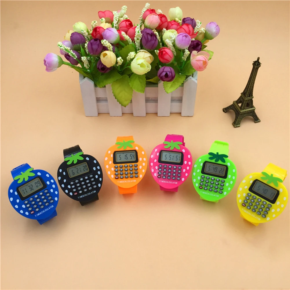  Exam artifact Mini Digital Calculator Kids Children Students Strawberry Wrist Watch Study Gift 