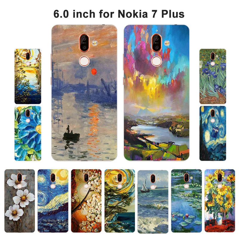for Nokia 7 Plus Phone Case Transparent Soft TPU Nokia7 Silicone Oil Painted Cover 6.0&quot 7Plus Coque | Мобильные телефоны и