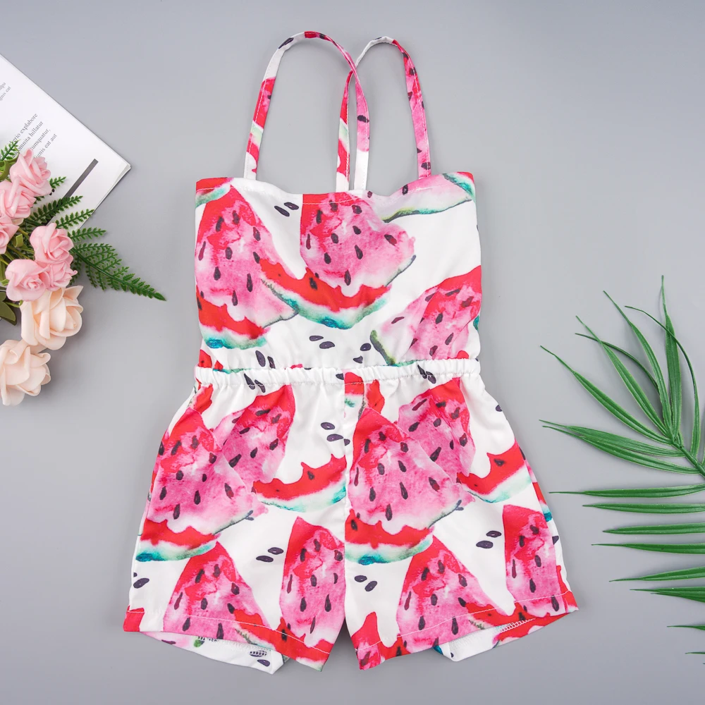 Jumpsuit For Girls One Piece New Summer Kids Sling Hearts Pattern Siamese Pants