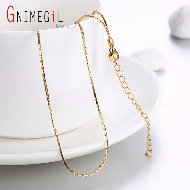 GNIMEGIL Brand Jewelry 18KRGP Gold Necklaces Women Chain Necklace 0.5MM