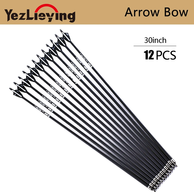 

6/12PCS Crossbow Bolt Carbon Arrow 30 Inch Spine 500 Black/White Feather Recurve Bow / Compound Bow Crossbow Hunting Archery