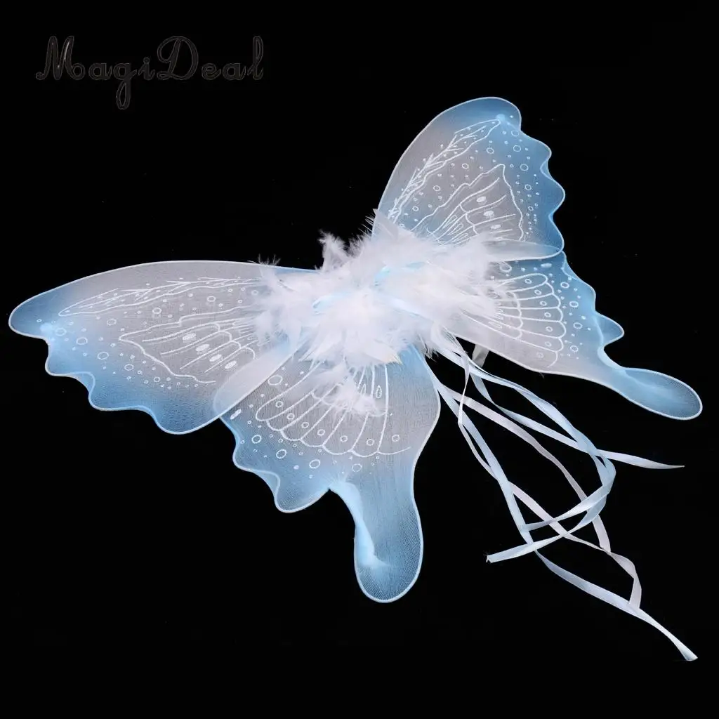 MagiDeal Feather Ribbon Butterfly Angel Fairy Wings Kid Girls Birthday Party Fancy Dress Kindergarten Perfect Decor Light Blue