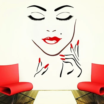 

Beauty Girl Face Vinyl Wall Sticker Manicure Nail Lips Make Up Wall Decal Beauty Salon Window Sticker Decor Lashes Murals AZ043