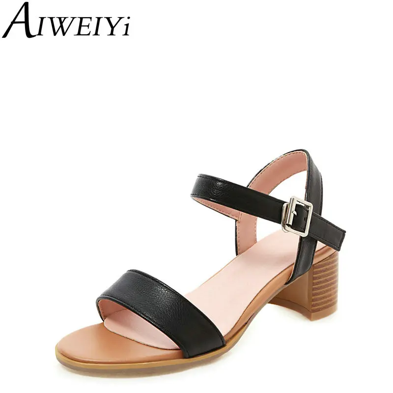 

AIWEIYi Summer Sandals Open Toe Women Sandals Retro Style High Heels Square Heel Woman Buckle Strap Shoes Woman
